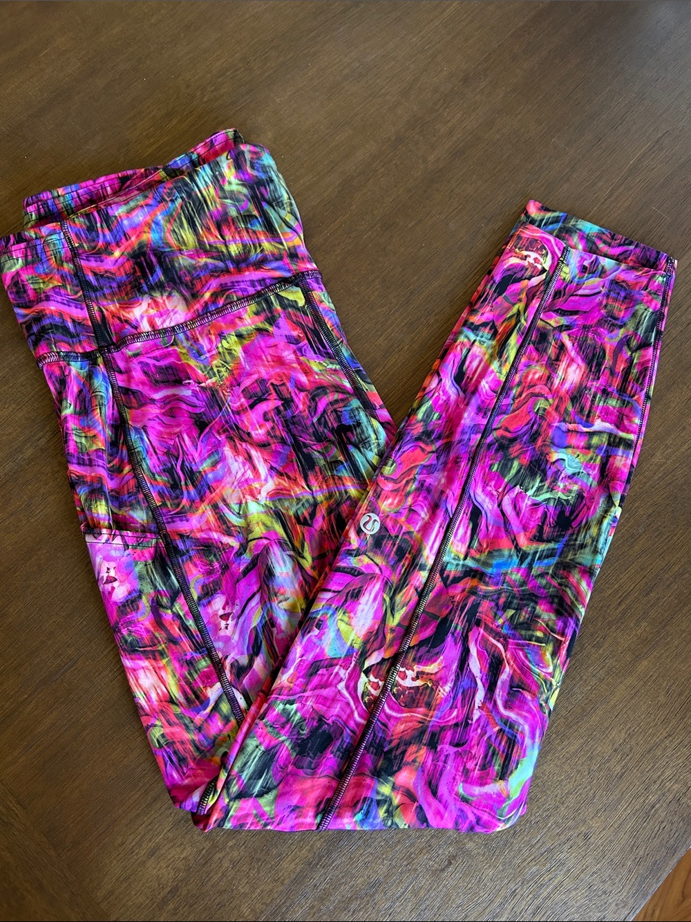 lululemon athletica Pink and Aqua Abstract Print Leggings exc cond